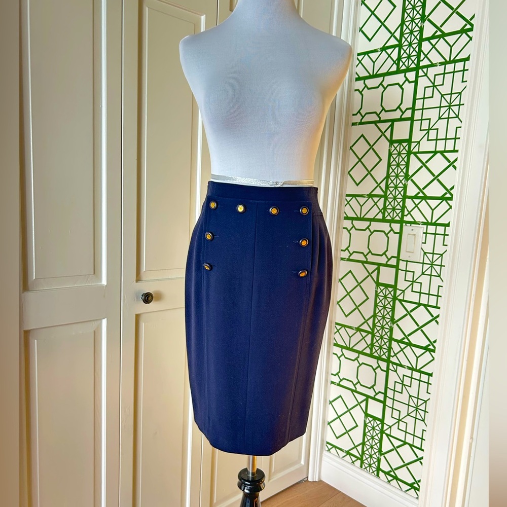 Chanel classic blue light wool skirt.